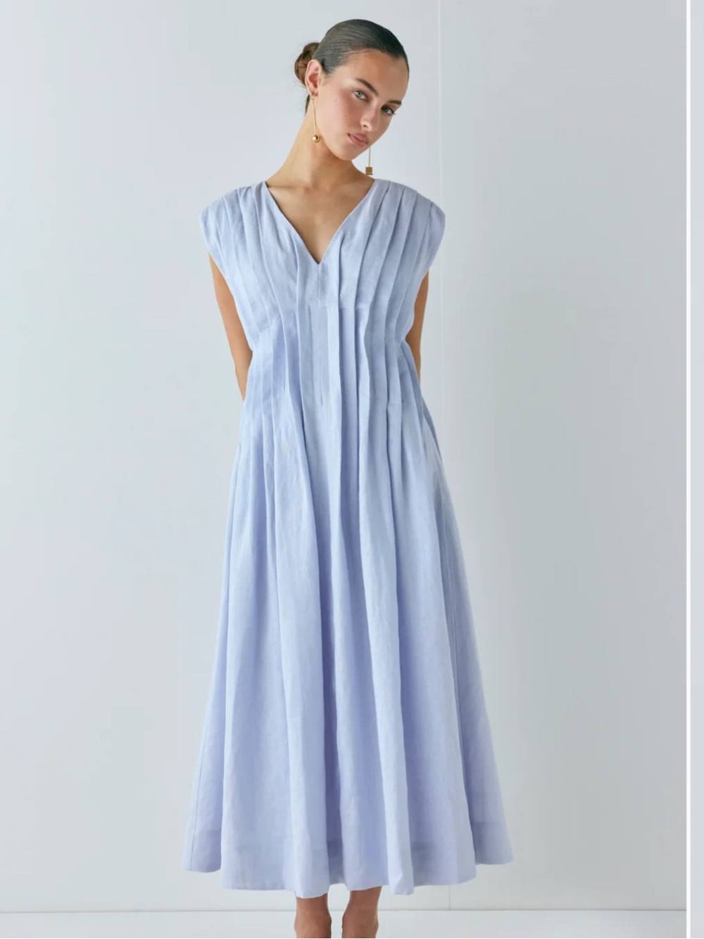 VRG Girl BLANCA LINEN MIDI DRESS POWDER BLUE - US Size S/ 4
